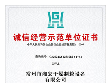 诚信经营示范单位证书